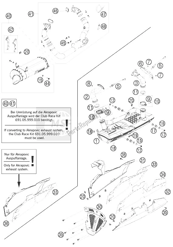 Wszystkie części do System Wydechowy KTM 1190 RC 8R LIM ED Akrapovic 09 Europe 2009