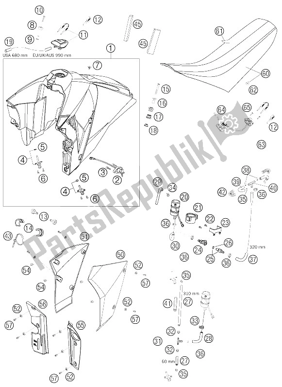 Todas las partes para Tanque, Asiento, Tapa de KTM 950 Supermoto Black Europe 2005