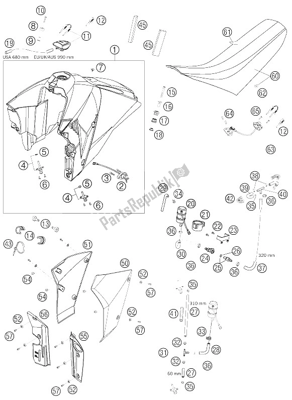 Todas las partes para Tanque, Asiento, Tapa de KTM 950 Supermoto Black Europe 2006