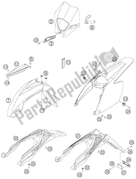 Tutte le parti per il Maschera, Parafanghi del KTM 525 EXC Factory Europe 2005
