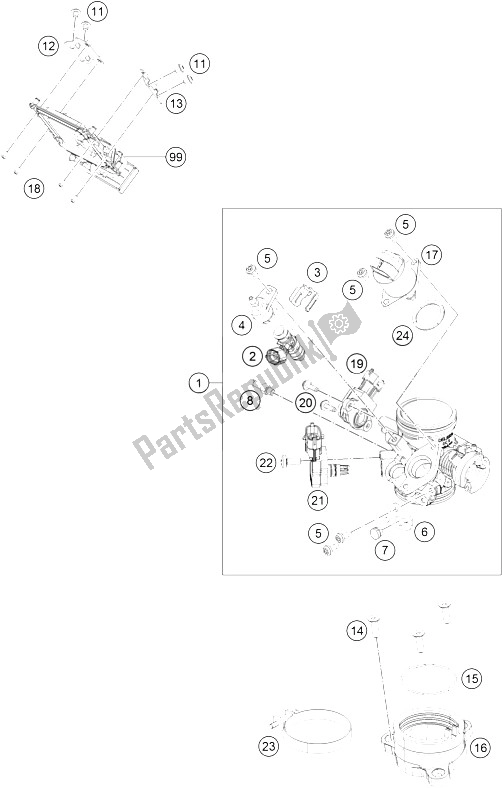 Alle onderdelen voor de Gasklephuis van de KTM RC 390 White ABS B D 15 USA 2015