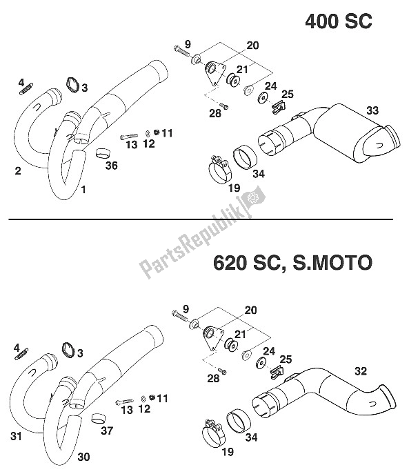 Wszystkie części do Rura Wydechowa, Kolektor. Sc '99 KTM 620 SC Europe 2000