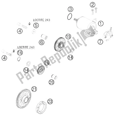 All parts for the Electric Starter of the KTM 450 EXC Europe 2010