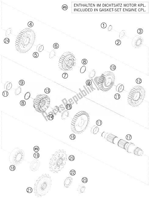 All parts for the Transmission Ii - Countershaft of the KTM 1190 RC8 Orange Japan 2010