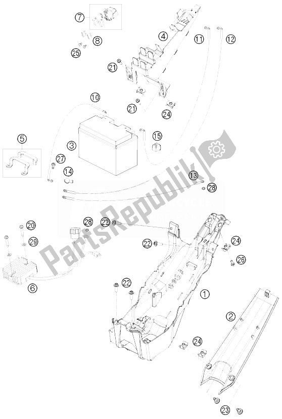 All parts for the Battery of the KTM 1190 RC8 R Australia 2010