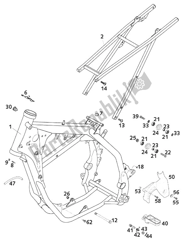 All parts for the Frame , 400/520 Racin of the KTM 400 EXC Racing Europe 2000