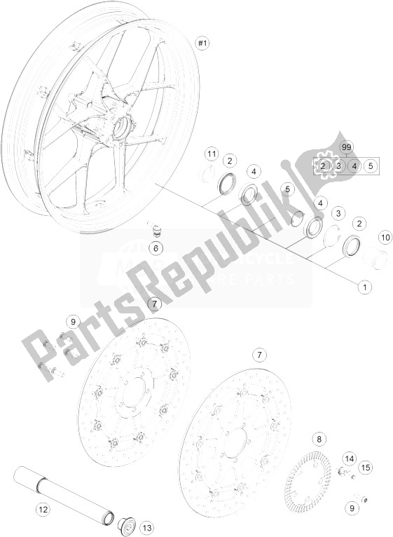 All parts for the Front Wheel of the KTM 1290 Superduke R Orange ABS 14 Europe 2014
