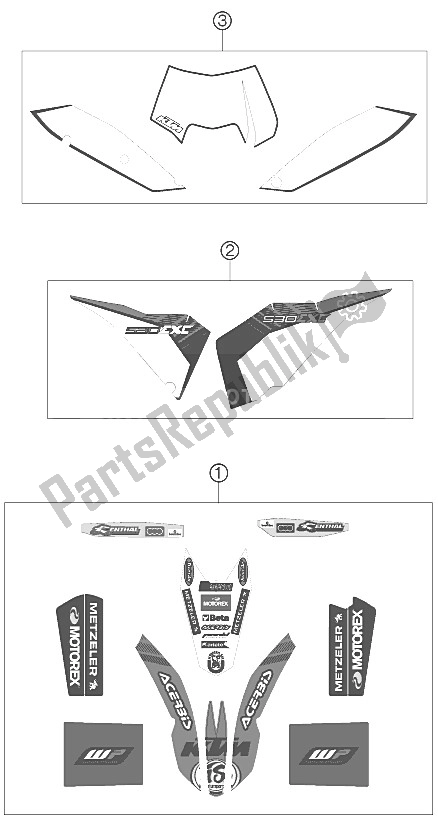 Toutes les pièces pour le Décalque du KTM 530 EXC Factory Edit Europe 2011