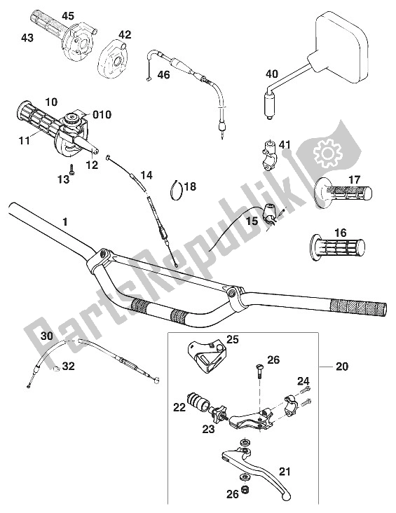 All parts for the Handle Bar - Controls 125-550 '95 of the KTM 125 EGS M ö 6 KW Europe 1996