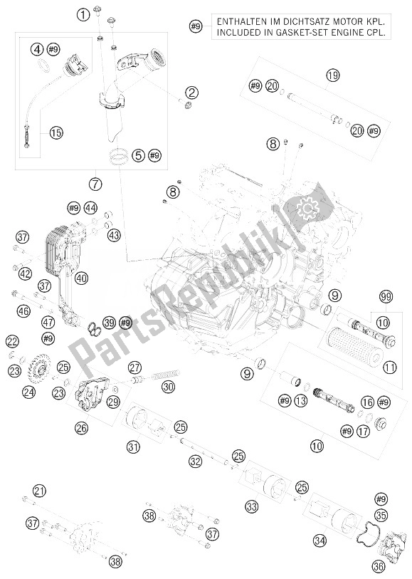 All parts for the Lubricating System of the KTM 1190 RC8 Black Australia 2010