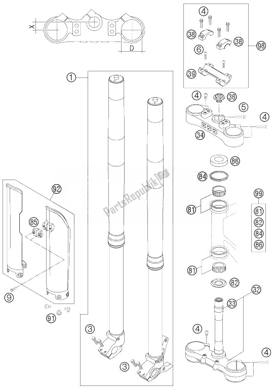 All parts for the Front Fork of the KTM 450 XC W USA 2007