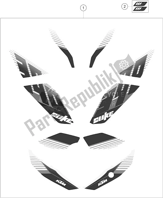 All parts for the Decal of the KTM 390 Duke White ABS CKD China 2015