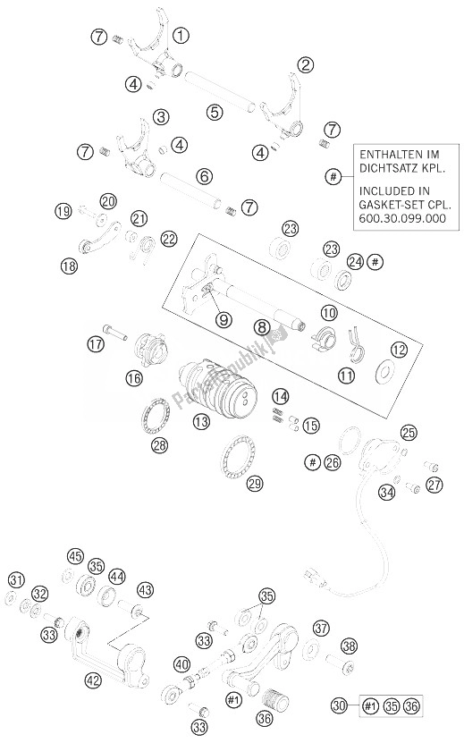 All parts for the Shifting Mechanism of the KTM 990 Super Duke R Europe 2013