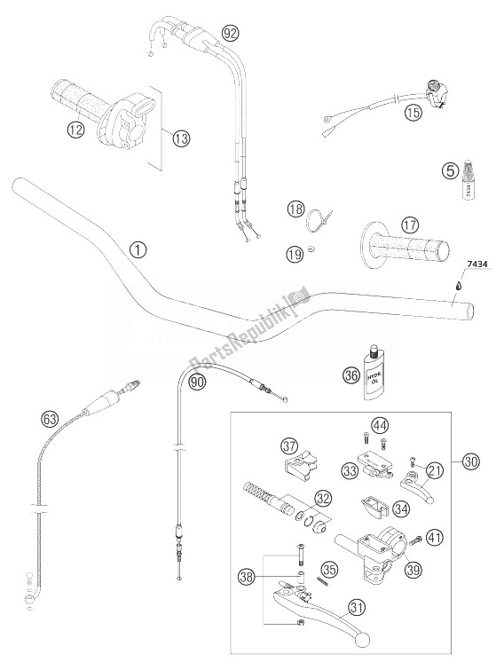 All parts for the Handlebar, Controls of the KTM 450 SMR Europe 2004