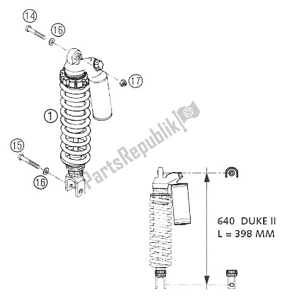 Tutte le parti per il Ammortizzatore Wp 640 Duke 02 del KTM 640 Duke II Orange USA 2002