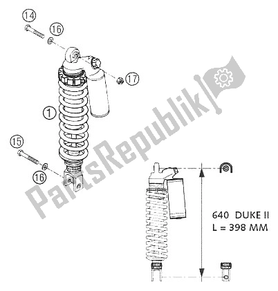 All parts for the Shock Absorber Wp of the KTM 640 Duke II Red Europe 2005