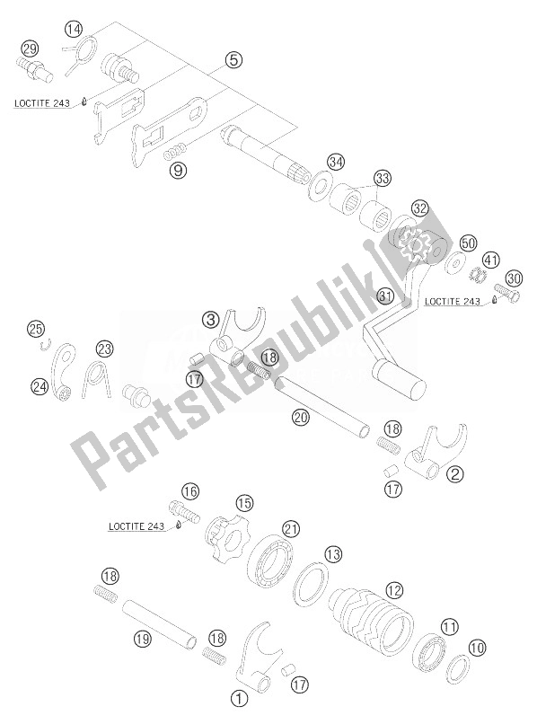 Wszystkie części do Mechanizm Zmiany Biegów KTM 105 SX USA 2007