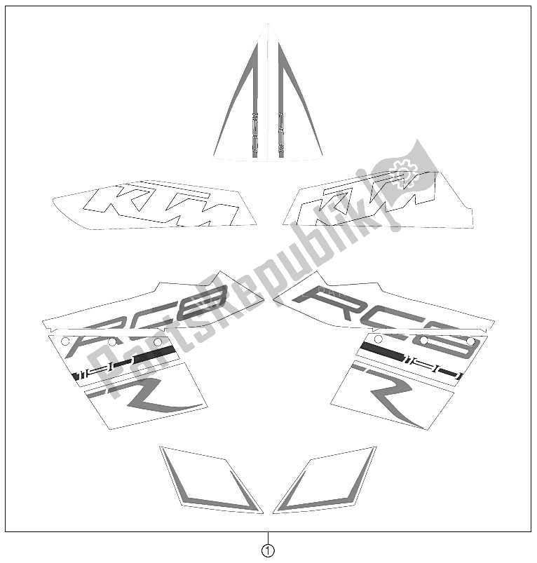 All parts for the Decal of the KTM 1190 RC8 R White Europe 2011