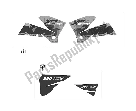 Todas as partes de Decalque do KTM 250 XC W USA 2006