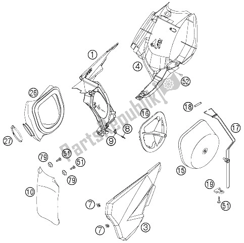 All parts for the Air Filter Box of the KTM 250 SXS Europe 2006