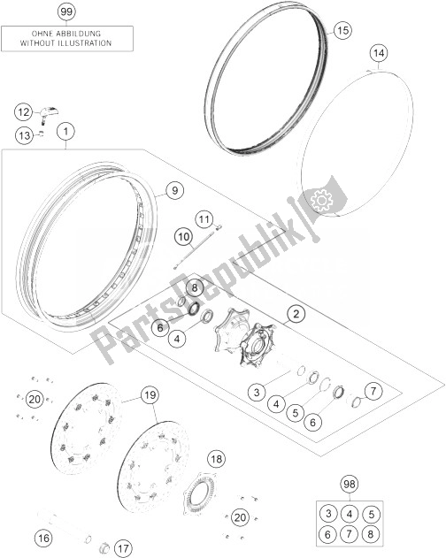 All parts for the Front Wheel of the KTM 1190 Adventure ABS Grey France 2014