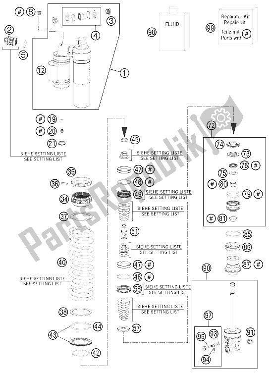 All parts for the Shock Absorber Disassembled of the KTM 150 SX Europe 2011