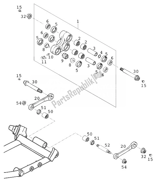 Tutte le parti per il Pro Lever Rocker Arm Advent.'99 del KTM 640 Adventure R Europe 1999