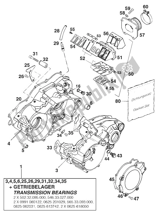 Tutte le parti per il Basamento 250/300/360 '96 del KTM 250 SX M O USA 1996