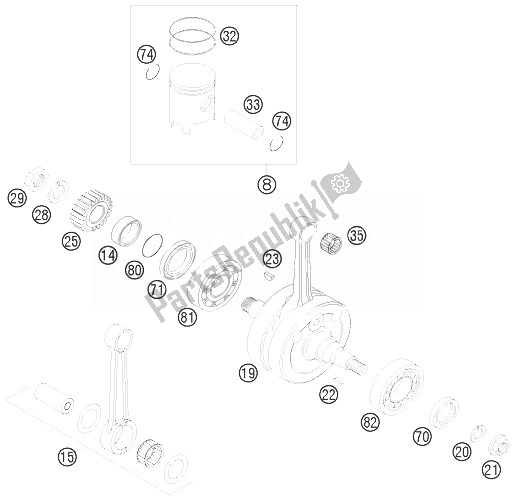 Alle onderdelen voor de Krukas, Zuiger van de KTM 200 XC W USA 2010