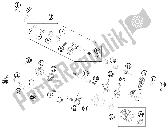 All parts for the Shifting Mechanism of the KTM 65 SX Europe 2011