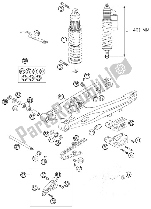 All parts for the Swingarm, Monoshock of the KTM 85 SX 19 16 Europe 2006