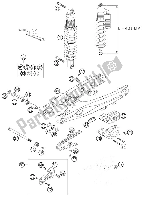 Tutte le parti per il Forcellone, Monoammortizzatore del KTM 85 SX 19 16 Europe 2006