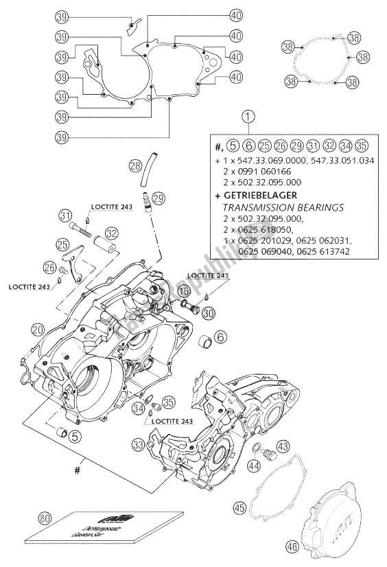 Todas as partes de Caixa Do Motor 250/300/380 2002 do KTM 250 EXC Europe 2003