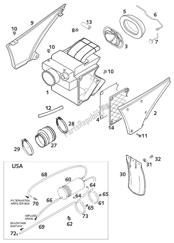 Tutte le parti per il Scatola Filtro Aria 400/640 Lc4 del KTM 640 LC4 E Super Moto Europe 2001