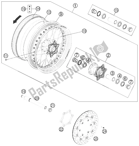 All parts for the Front Wheel of the KTM 690 SMC R Australia United Kingdom 2012