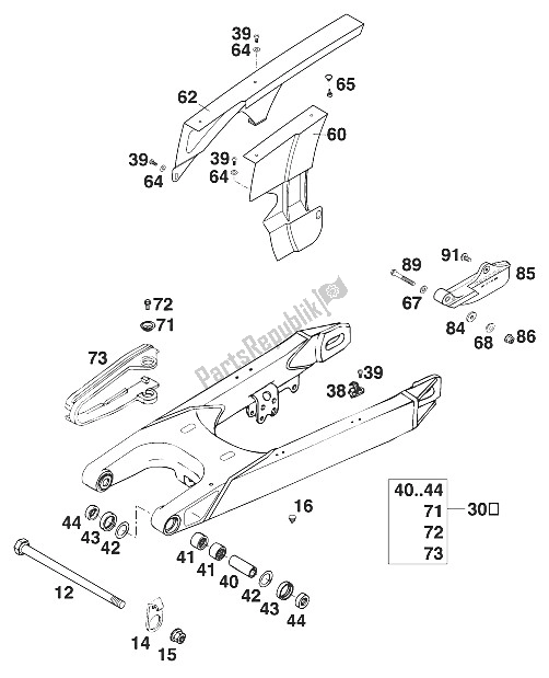 Toutes les pièces pour le Schwingarm 400/640 Lc4 Usa 200 du KTM 640 LC 4 USA 2000