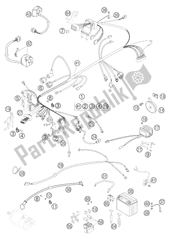 All parts for the Wiring Harness of the KTM 640 LC4 Supermoto Prestige 06 Europe 2006