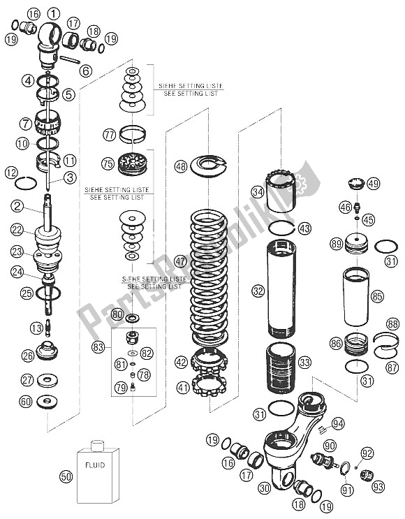 Alle onderdelen voor de Monoshock Gedemonteerd van de KTM 65 SX Europe 6001H6 2008