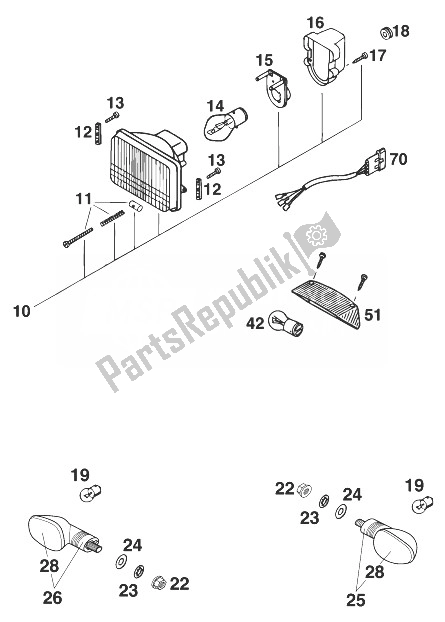 Tutte le parti per il Fanale Anteriore - Indicatori Di Direzione 400/540 del KTM 540 SXC 20 KW Europe 1999