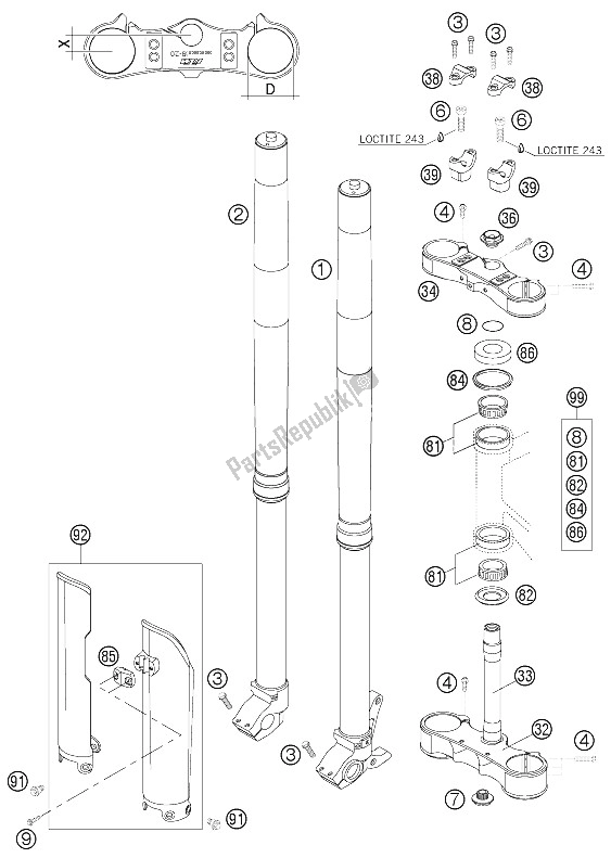 All parts for the Telescopic Fork of the KTM 450 SX Europe 2006