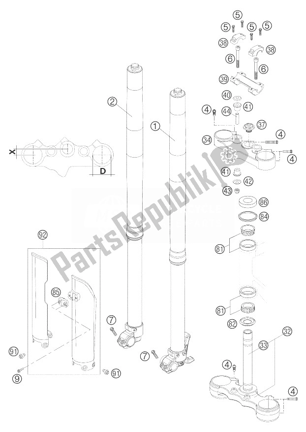 Tutte le parti per il Forcella Telescopica Wp Usd 43 del KTM 640 LC4 Enduro Orange 12L Australia United Kingdom 2004