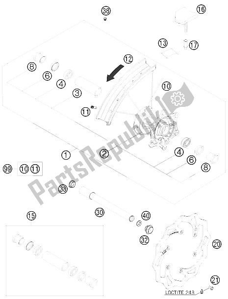 All parts for the Front Wheel of the KTM 125 EXC Europe 2008