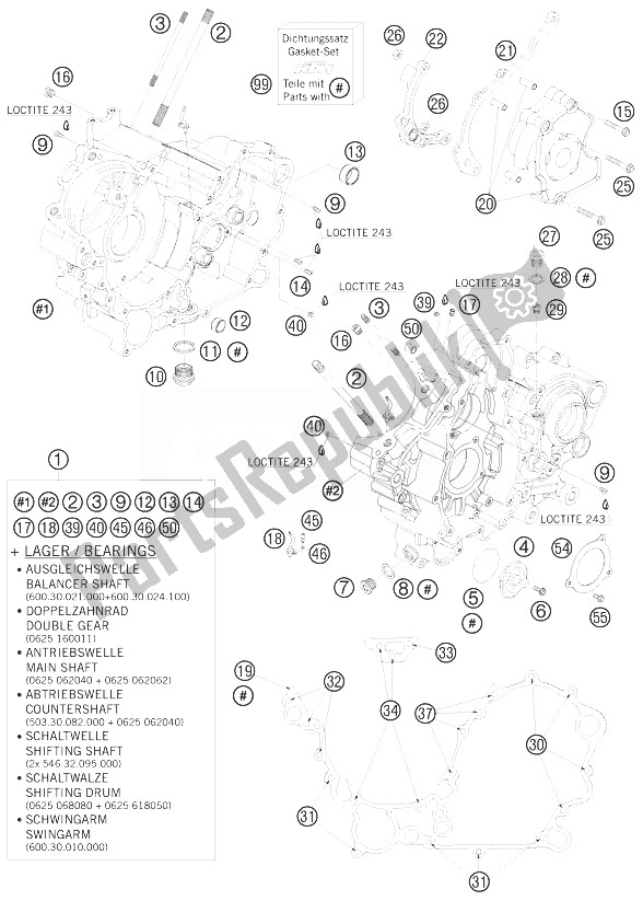 All parts for the Engine Case of the KTM 990 Supermoto R Australia United Kingdom 2010