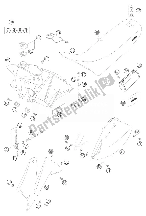 All parts for the Tank, Seat, Cover of the KTM 625 SXC Europe 2007