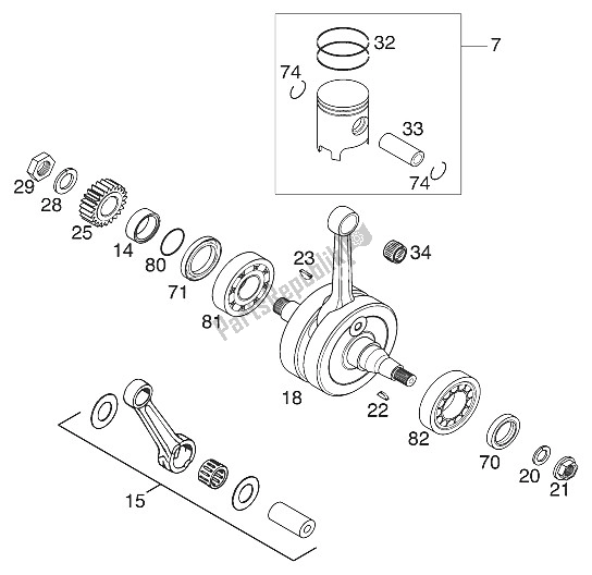 Toutes les pièces pour le Vilebrequin, Piston 125/200 du KTM 125 EXC Australia 2001