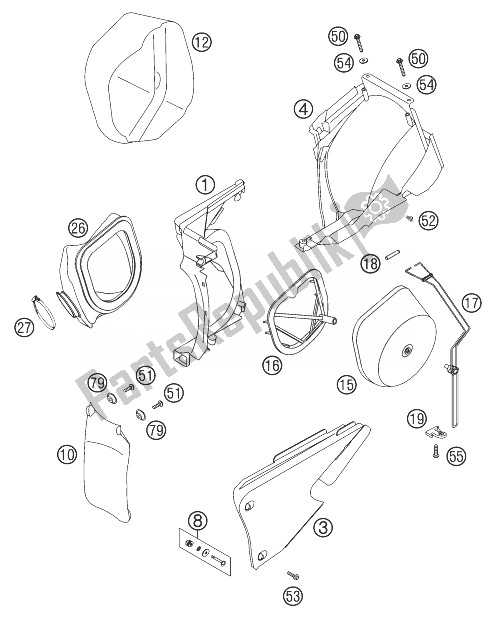 All parts for the Airfilter Box 125-300 of the KTM 200 EXC United Kingdom 2003