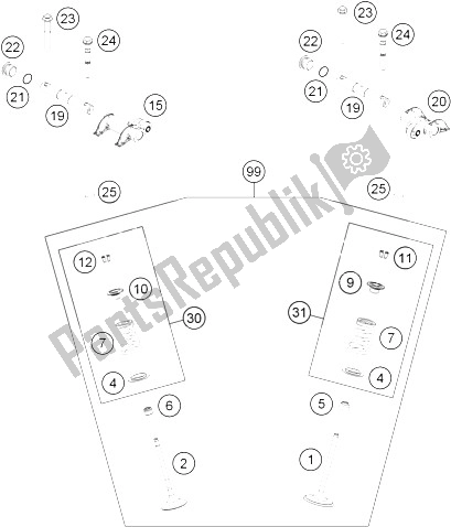 All parts for the Valve Drive of the KTM 500 EXC Europe 2016