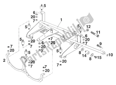 Alle onderdelen voor de Ondersteuning Frame Cockpit Avontuur van de KTM 640 Adventure R Europe 1999