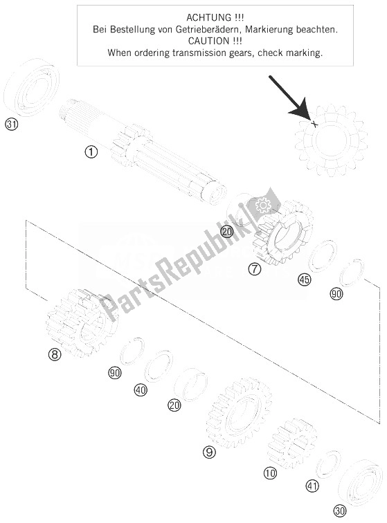 Alle onderdelen voor de Transmissie I - Hoofdas van de KTM 150 XC USA 2013