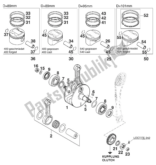 All parts for the Crankshaft - Piston 400/540/620 of the KTM 400 SXC USA 2000